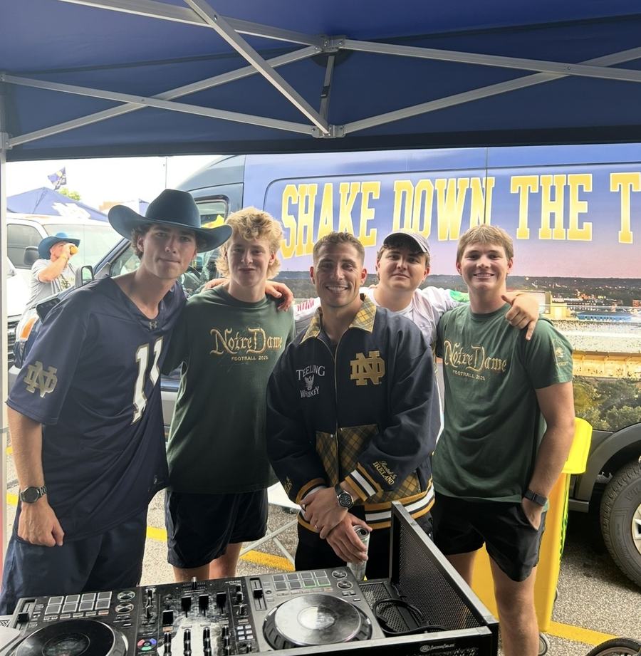 Quinn Littlefield with friends at a Notre Dame tailgate